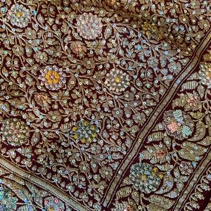 Brown Banarsee saree with cut thread